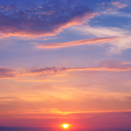 beautiful sunrise and cumulus cloudsの写真素材