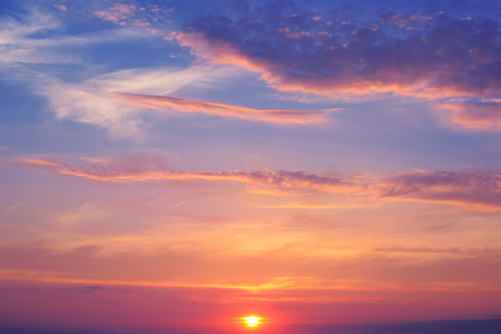 beautiful sunrise and cumulus cloudsの写真素材