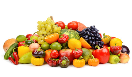 vegetables and fruits isolated on white backgroundの写真素材