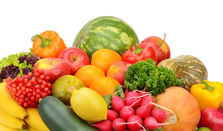 fruits and vegetables isolated on white backgroundの写真素材