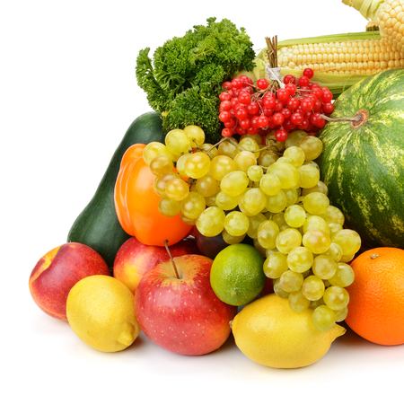 fruits and vegetables isolated on white backgroundの写真素材