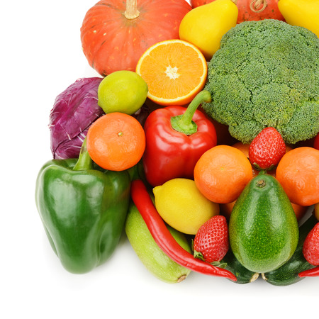 fruits and vegetables isolated on white backgroundの写真素材