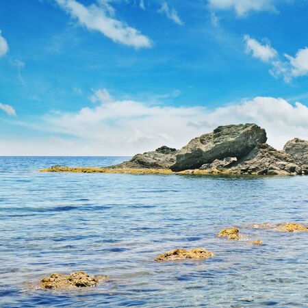 ocean, picturesque beach and blue skyの写真素材