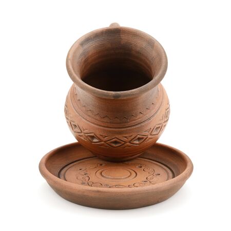 ceramic cup and saucer isolated on white backgroundの写真素材