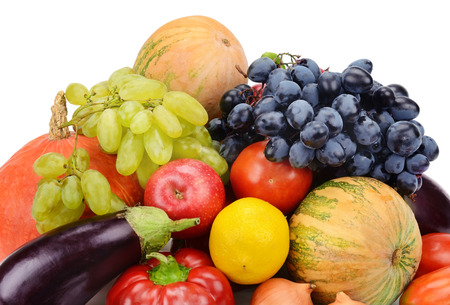 fruits and vegetables isolated on white backgroundの写真素材