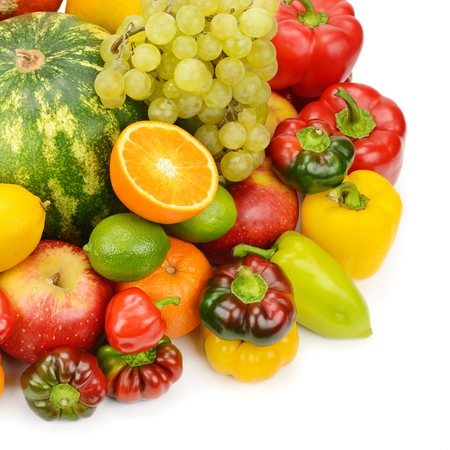 fruits and vegetables isolated on white backgroundの写真素材