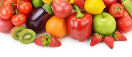 fruits and vegetables isolated on white backgroundの写真素材
