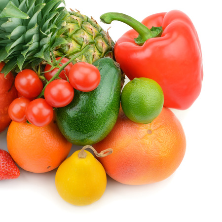 fruits and vegetables isolated on white backgroundの写真素材