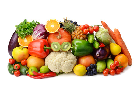 fruit and vegetable isolated on white backgroundの写真素材