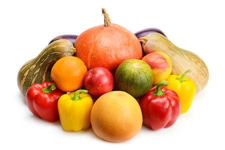 fruit and vegetable isolated on white backgroundの写真素材