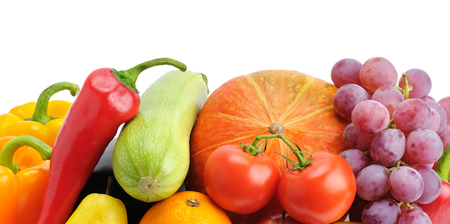 fruits and vegetables isolated on white backgroundの写真素材