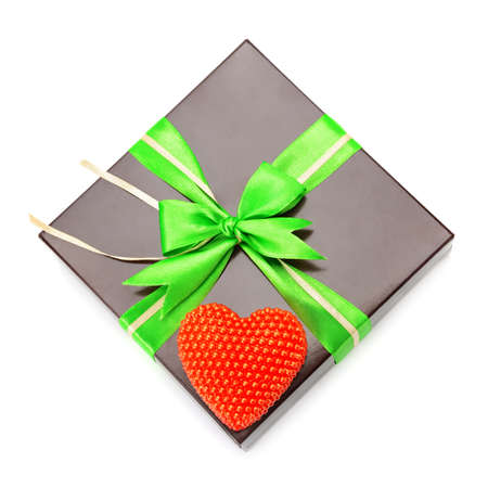 gift wrap and heart isolated on white backgroundの写真素材