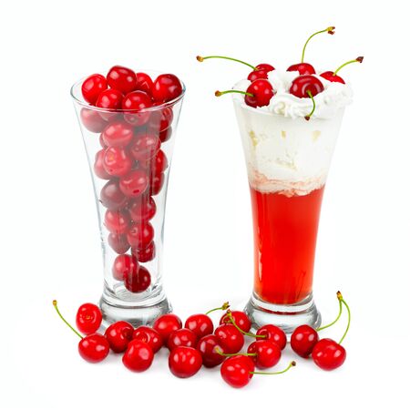 cherry and cocktail isolated on white backgroundの写真素材