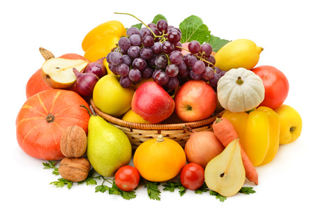 fruits and vegetables isolated on a white backgroundの写真素材