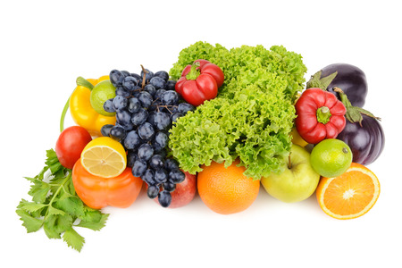 fruits and vegetables isolated on white backgroundの写真素材