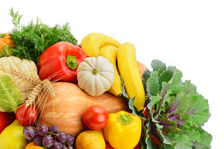 fruits and vegetables isolated on white backgroundの写真素材
