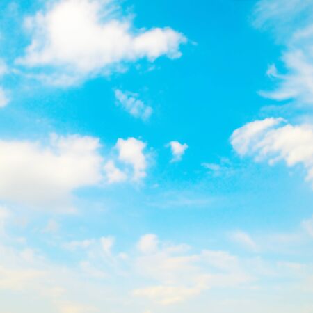 blue sky and white cumulus cloudsの写真素材