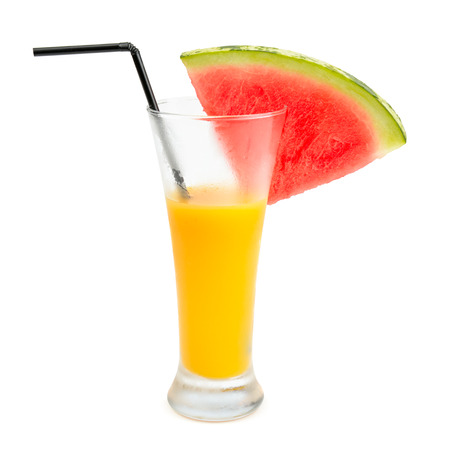 fruit juice and a slice of watermelon isolated on white backgroundの写真素材