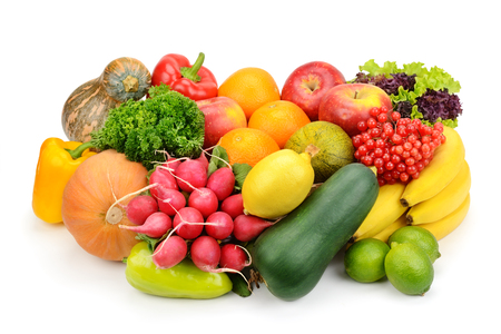 fruits and vegetables isolated on white backgroundの写真素材