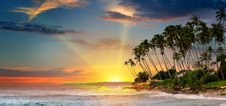 Fantastic sunrise on the oceanの写真素材