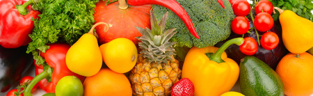 background set of vegetables, fruits and greensの写真素材