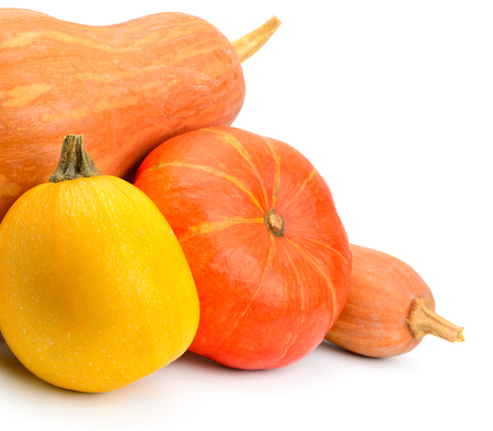 ripe pumpkins isolated on white backgroundの写真素材