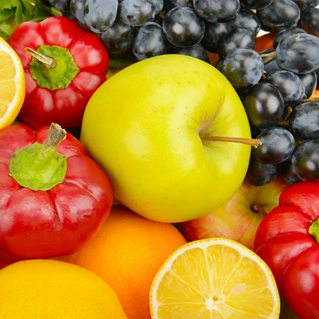 beautiful background of a set of vegetables and fruitsの写真素材