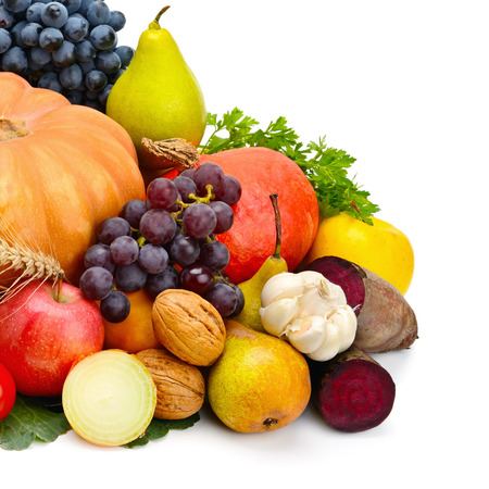 fruits and vegetables isolated on a white backgroundの写真素材