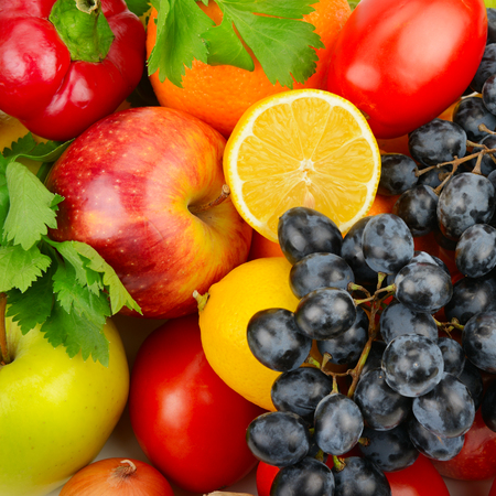 beautiful background of a set of vegetables and fruitsの写真素材