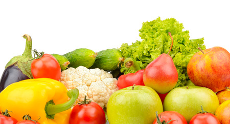 fruits and vegetables isolated on white backgroundの写真素材