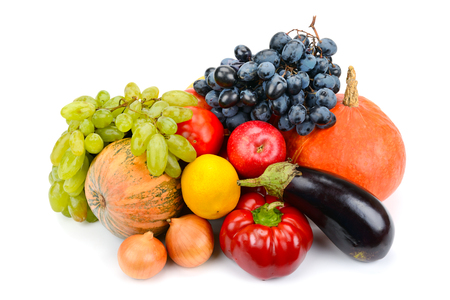 Fruits and vegetables isolated on white backgroundの写真素材
