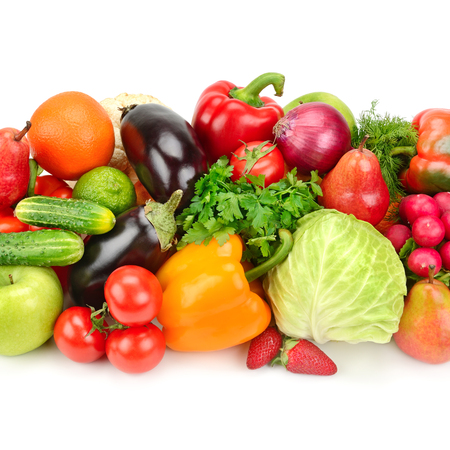 set fruit and vegetable isolated on white backgroundの写真素材
