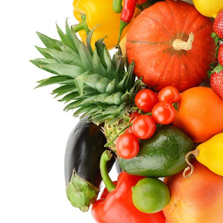 set of fruits and vegetables isolated on white backgroundの写真素材