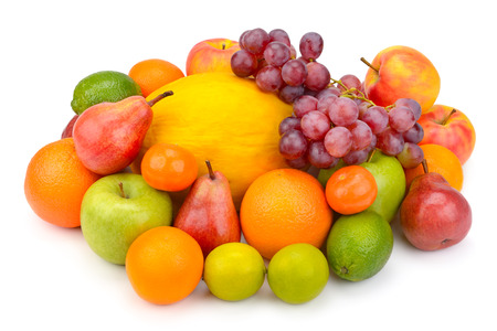 Fruit and berries isolated on white backgroundの写真素材