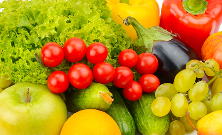 background from a set of vegetables and fruits.の写真素材