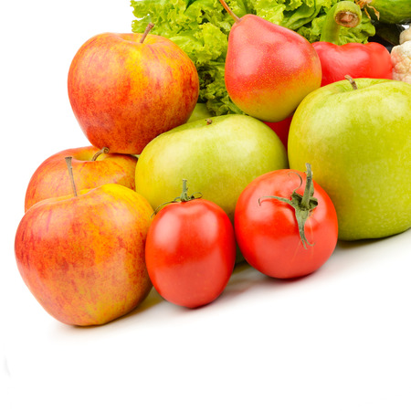 fruits and vegetables isolated on white background. Free space for text.の写真素材