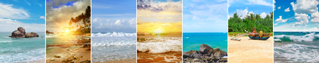 Panoramic view of tropical beaches and beautiful sky. Collage.Wide photo.の写真素材