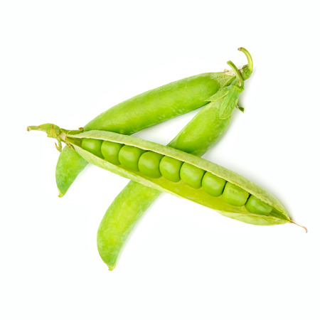 Green pea pods isolated on white background.の写真素材