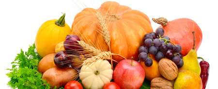 Fruits and vegetables isolated on a white background. Wide photo.の写真素材