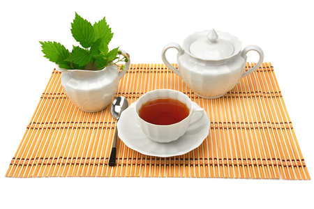 White porcelain utensils for tea isolated on white background.