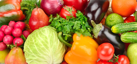 Collection fresh fruits and vegetables background.の写真素材