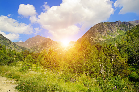 beautiful mountain landscape and sunriseの写真素材