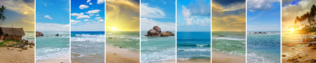 Panoramic view of tropical beaches and beautiful sky. Collage.Wide photo.の写真素材