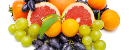 Set of fruits isolated on white background. Healthy food. Wide photo.の写真素材