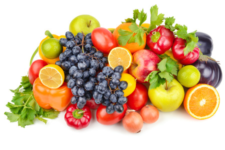 Fruits and vegetables isolated on a white background. Healthy food.の写真素材