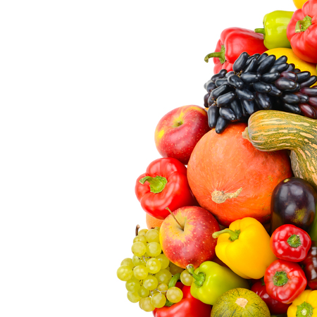 Fruits and vegetables isolated on white background. Free space for text.の写真素材