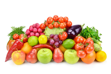 Fruits and vegetables isolated on a white background. Healthy food.の写真素材