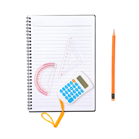 School and office supplies isolated on white background. Flat lay,top view.の写真素材