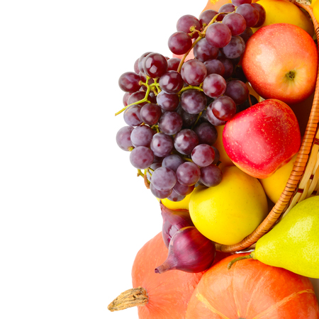 Fruits and vegetables isolated on a white background. Free space for text.の写真素材