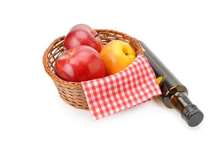 Apple cider vinegar and apples isolated on white background. Probiotic foodの写真素材